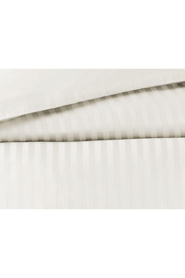 Elicia King Size Striped Satin Duvet Cover Set - Ecru