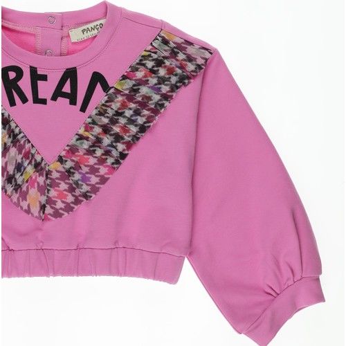 Kız Bebek Kazayağı Desenli Tül Detaylı Sweatshirt