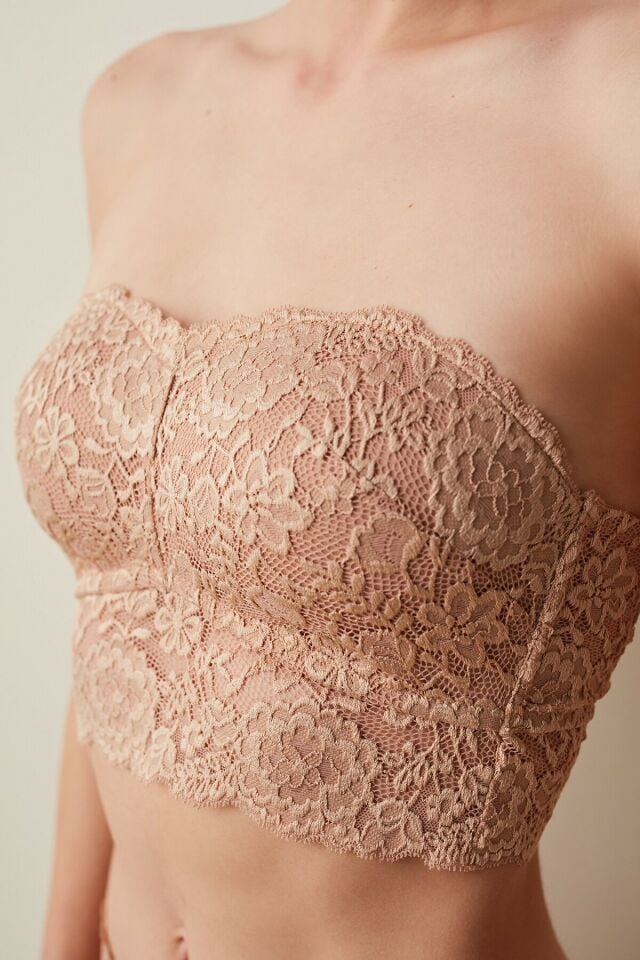 Beige Bandeau Strapless Bralet
