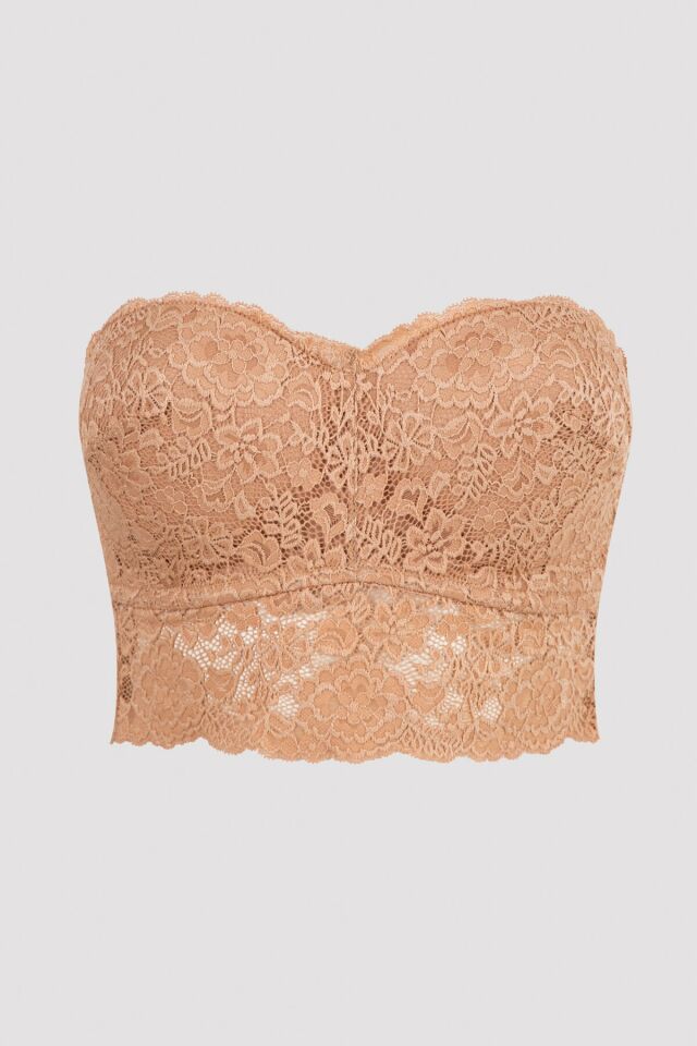 Beige Bandeau Strapless Bralet
