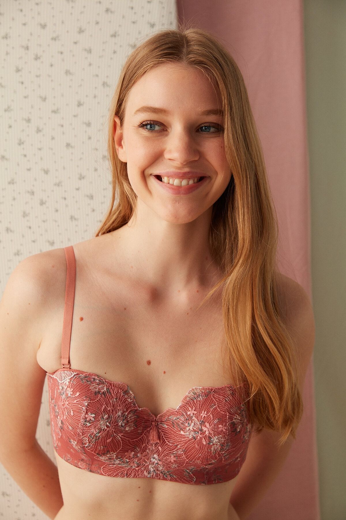 Dried Rose Lotus Floral Underwire Bra