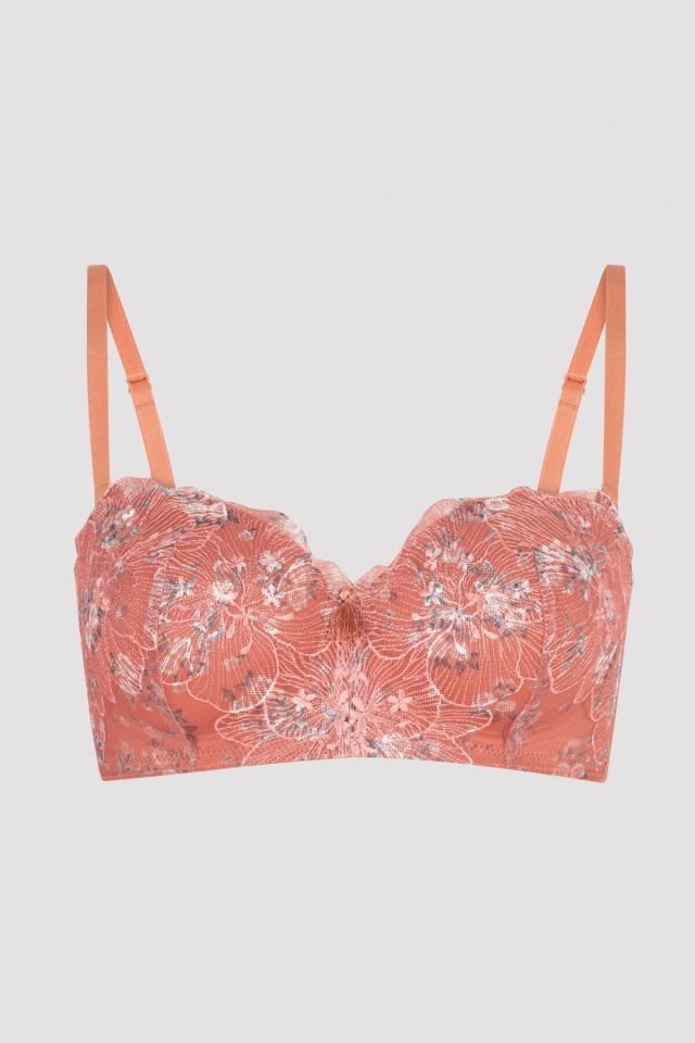 Dried Rose Lotus Floral Underwire Bra