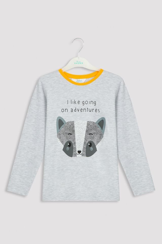 Açık Gri Melanj Erkek Çocuk B. Racoon Pijama Takımı