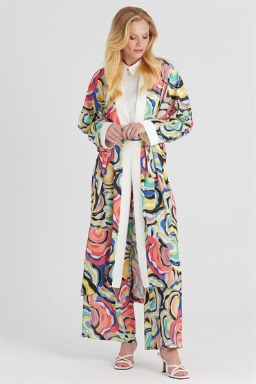 Patterned Kimono Suit SAX RED