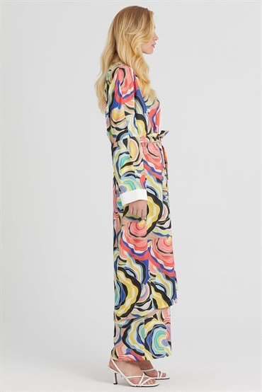 Patterned Kimono Suit SAX RED