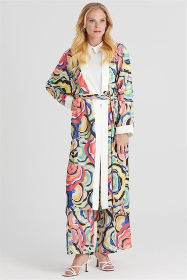 Patterned Kimono Suit SAX RED