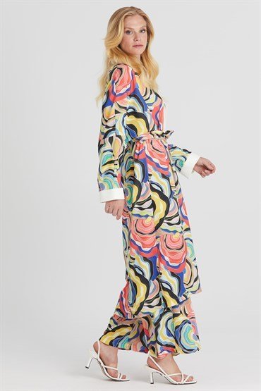 Patterned Kimono Suit SAX RED