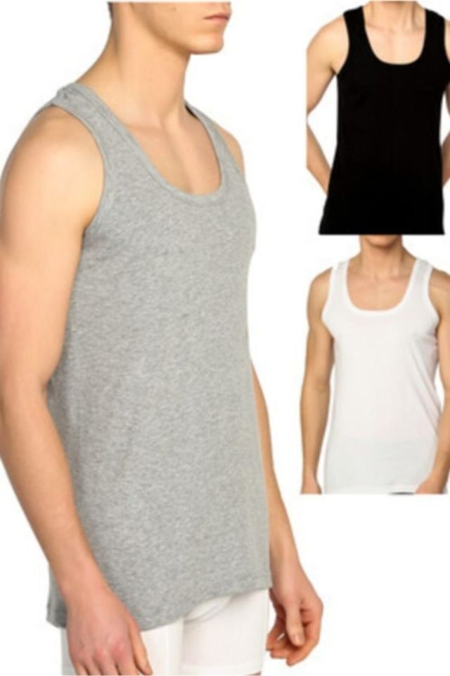 Erkek Beyaz 3'lü Paket Pamuklu Penye Atlet