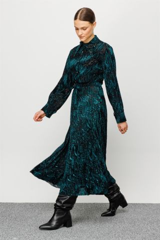 Ghisa Pleated Velvet Skirt GREEN