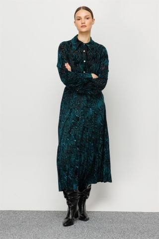Ghisa Pleated Velvet Skirt GREEN