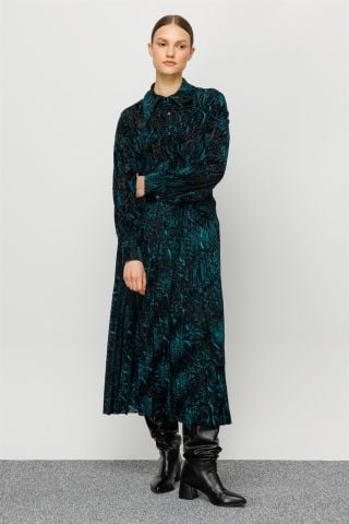 Ghisa Pleated Velvet Skirt GREEN