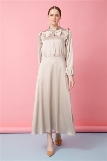 Bow Detailed Dress BEIGE