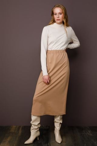 Ghisa Side Stitched Skirt BEIGE