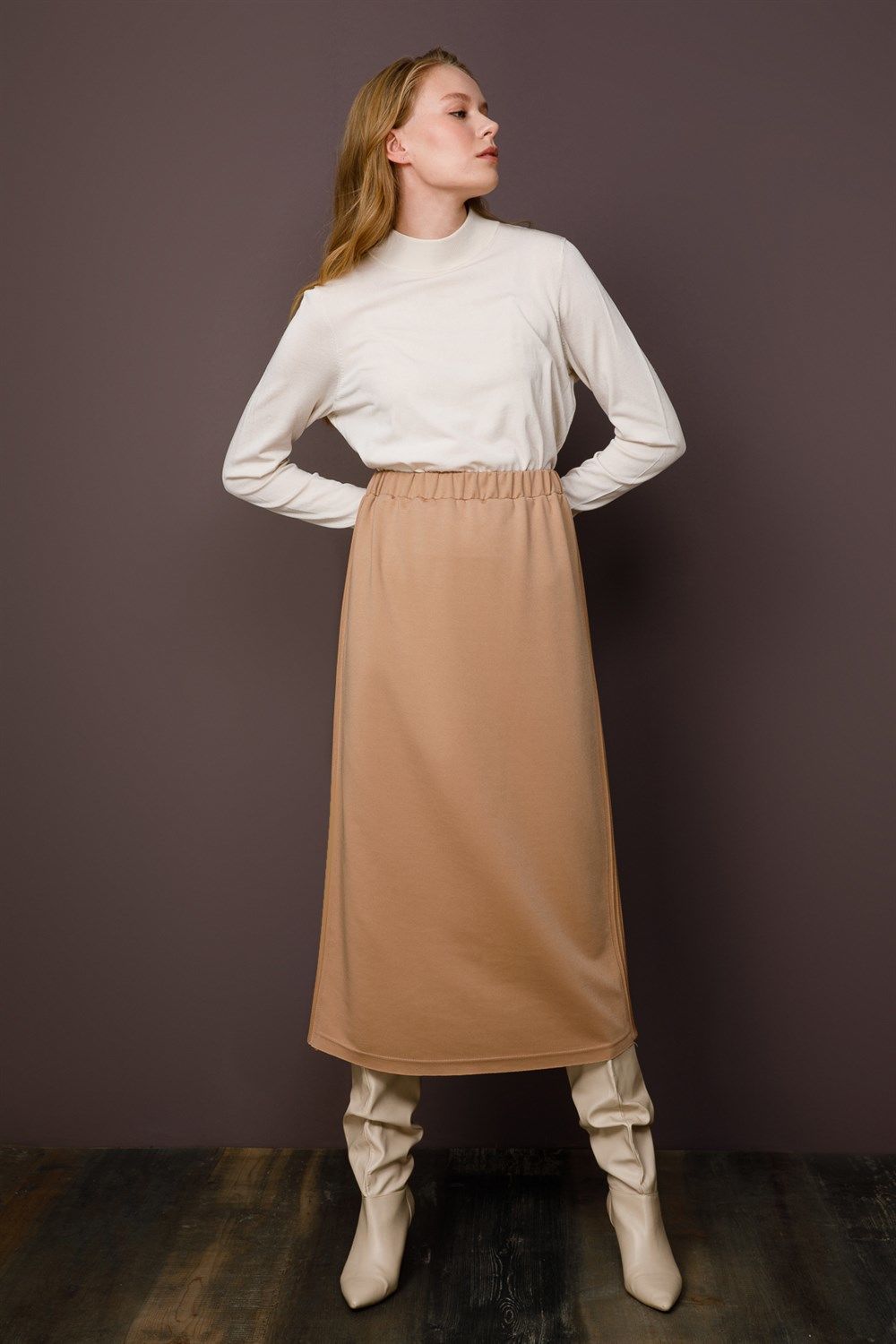 Ghisa Side Stitched Skirt BEIGE