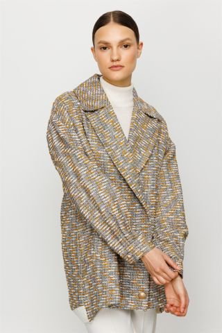 Ghisa Rib Detailed Jacket MUSTARD SILVERY