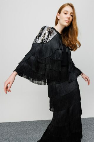 Ghisa Tassel Detailed Jacket BLACK