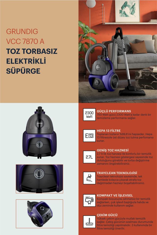 Hepa Filtreli Toz Torbasız Elektrikli Süpürge