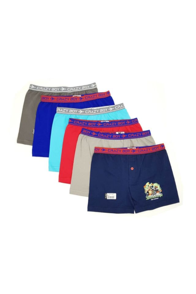 6 Pieces Elastane Cotton Printed Lycra Kids Boxer