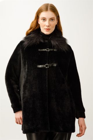 Ghisa Collar Fur Coat BLACK