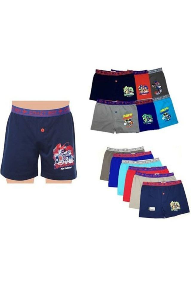 6 Pcs Boys Elastane Cotton Printed Lycra Boxer
