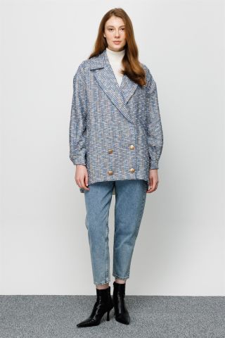 Ghisa Rib Detailed Jacket BLUE SILVERY