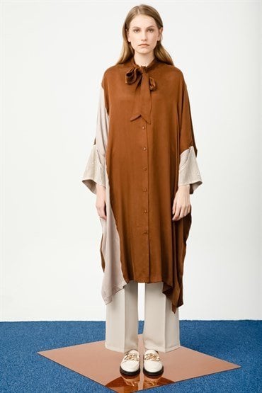 Sleeve Detailed Tunic BROWN