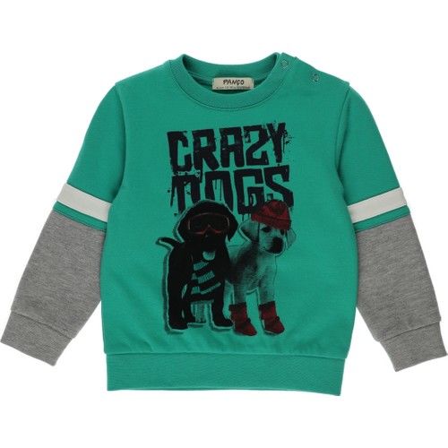 Erkek Bebek Blok Renk Şeritli Baskı Detaylı Sweatshirt