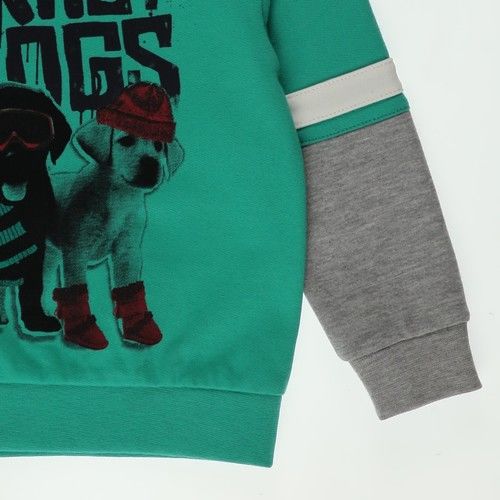 Erkek Bebek Blok Renk Şeritli Baskı Detaylı Sweatshirt