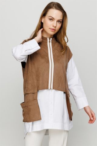 Ghisa Suede Vest Tunic Double Suit Mink