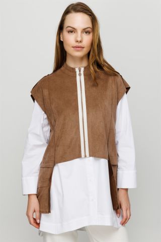 Ghisa Suede Vest Tunic Double Suit Mink