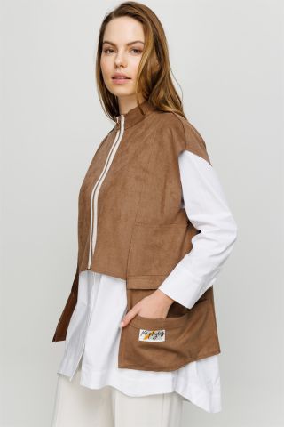 Ghisa Suede Vest Tunic Double Suit Mink