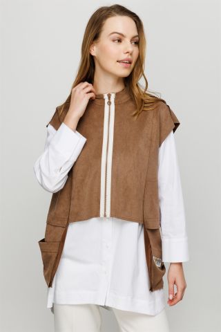 Ghisa Suede Vest Tunic Double Suit Mink