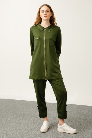 Ghisa Top Pocket Tunic Pants Set GREEN