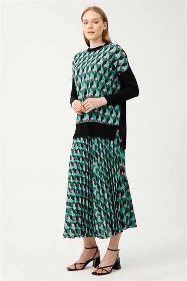 Triko Tunik Etek Takımı YEŞİL-SİYAH