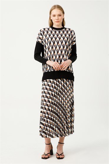 Knitwear Tunic Skirt Set EKRU BLACK