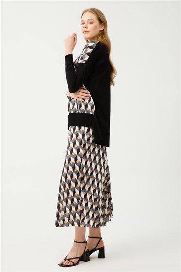 Knitwear Tunic Skirt Set EKRU BLACK