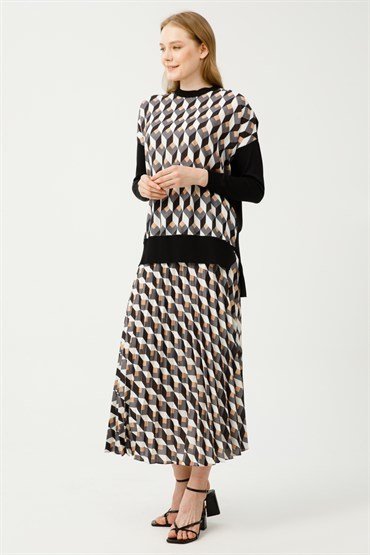 Knitwear Tunic Skirt Set EKRU BLACK