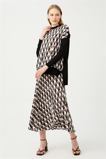 Knitwear Tunic Skirt Set EKRU BLACK