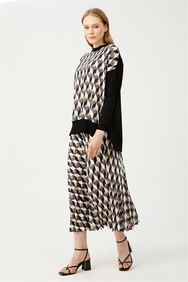 Knitwear Tunic Skirt Set EKRU BLACK
