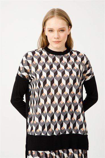 Knitwear Tunic Skirt Set EKRU BLACK