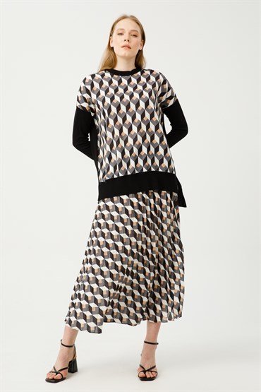 Knitwear Tunic Skirt Set EKRU BLACK