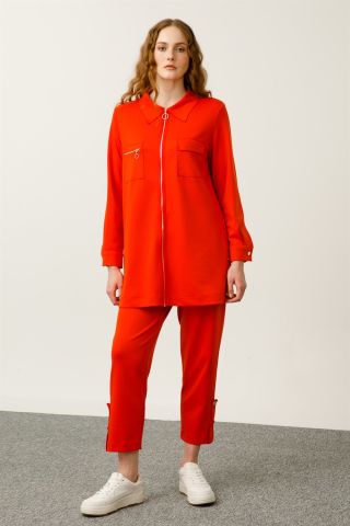 Ghisa Top Pocket Tunic Pants Set ORANGE