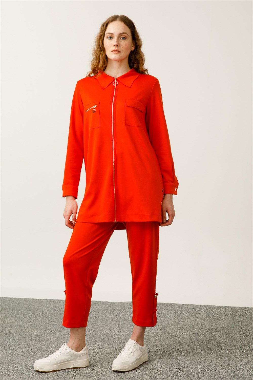 Ghisa Top Pocket Tunic Pants Set ORANGE
