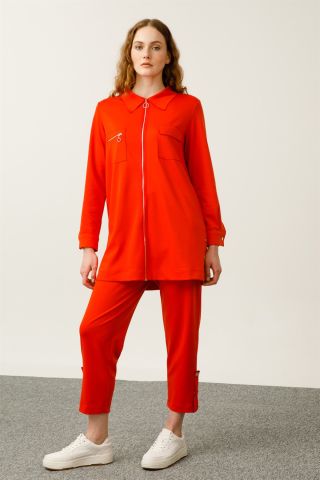 Ghisa Top Pocket Tunic Pants Set ORANGE