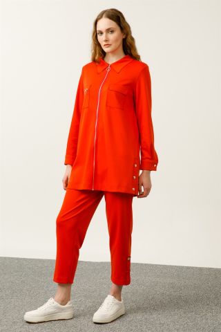 Ghisa Top Pocket Tunic Pants Set ORANGE