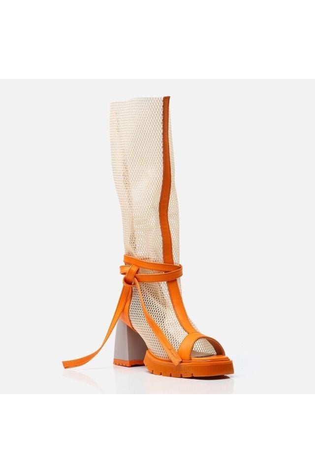 Genuine Leather Orange Women's Heeled Boots