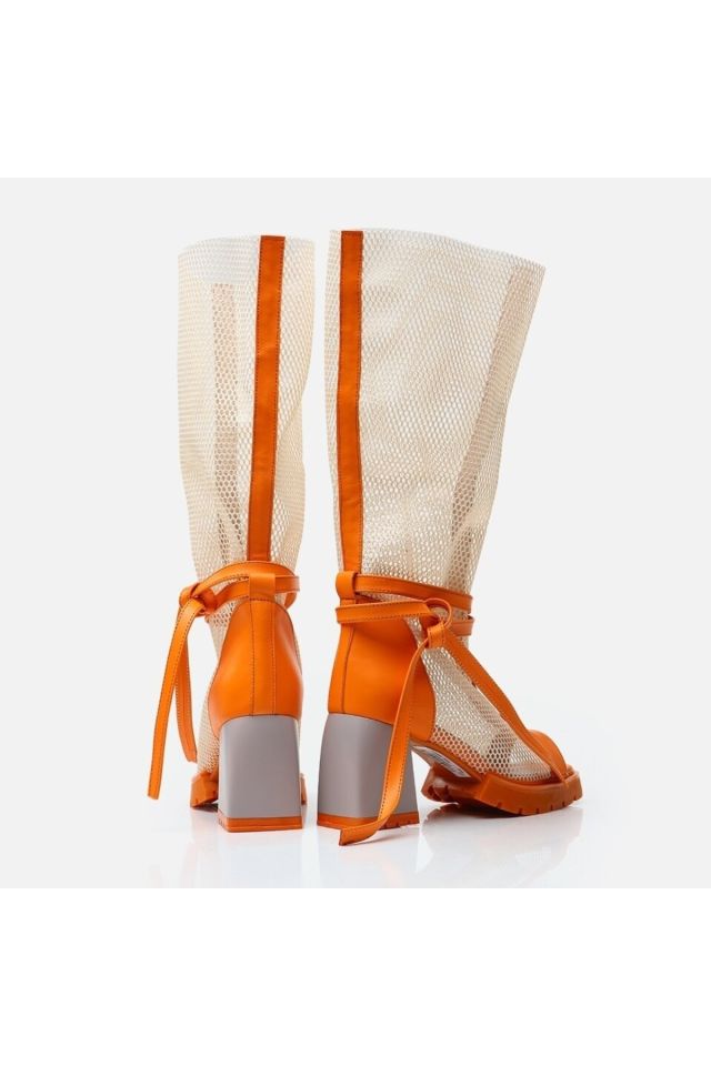 Genuine Leather Orange Women's Heeled Boots