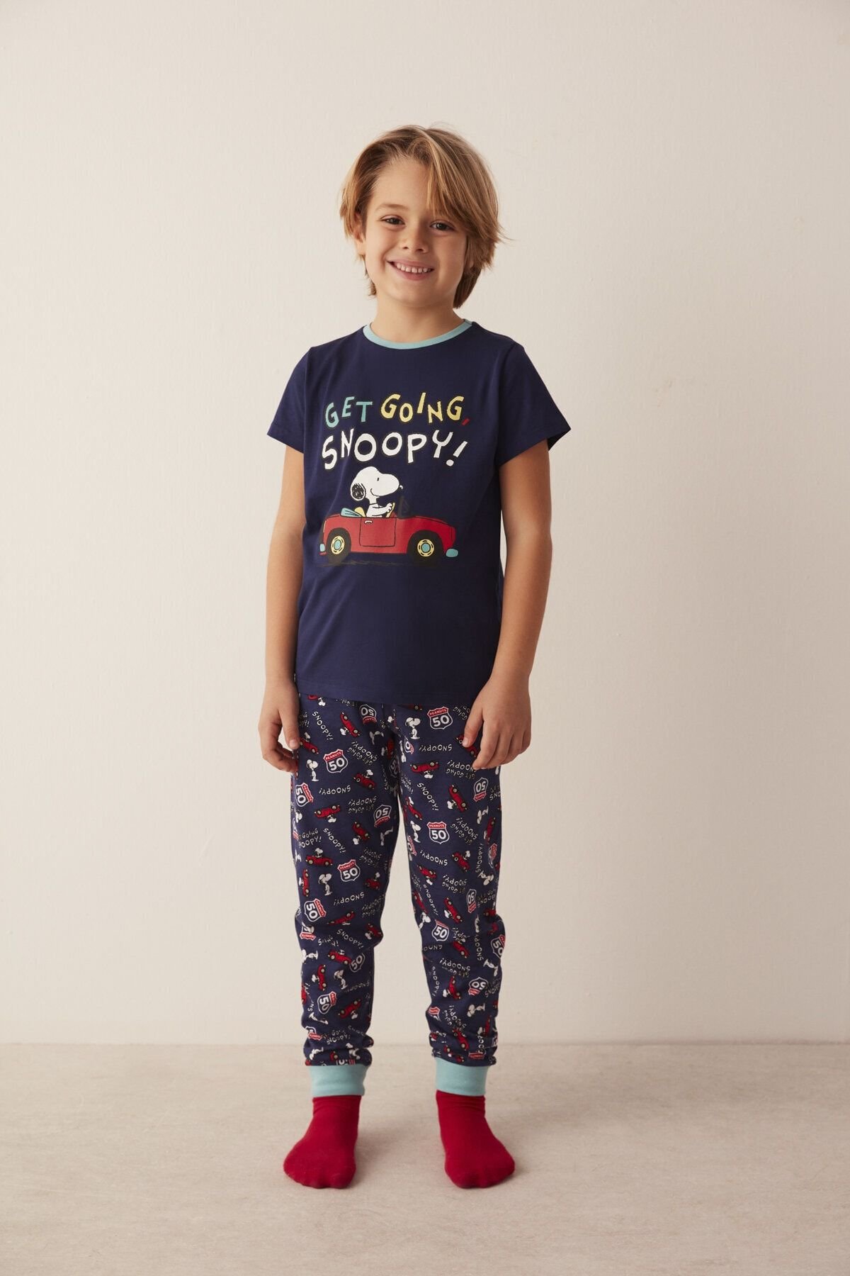 Lacivert Snoopy With Car 2li Pijama Takımı