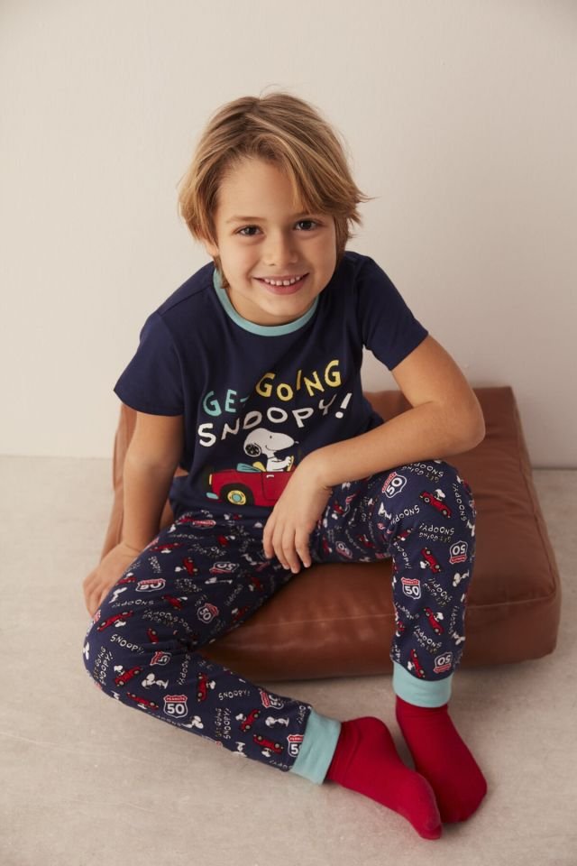 Lacivert Snoopy With Car 2li Pijama Takımı