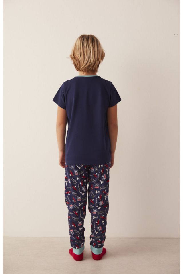 Lacivert Snoopy With Car 2li Pijama Takımı